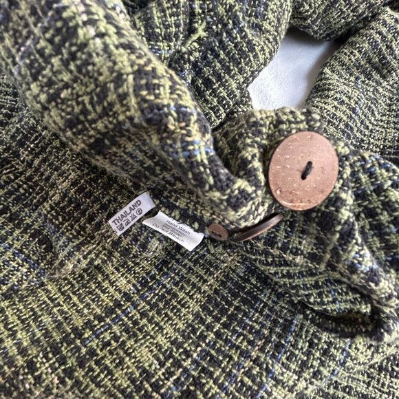 Yasuko Kurisaka Womens Plaid Button-Front Jacket Black Green Pockets Lightweight - Picture 4 of 9